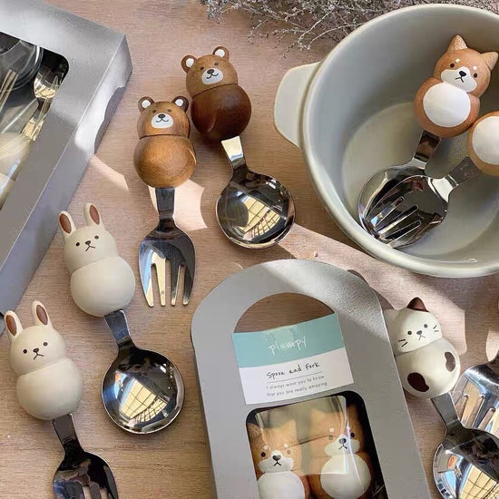 Japan Plumpy Cutie Animal Spoon & Fork Set(Gift Box)
