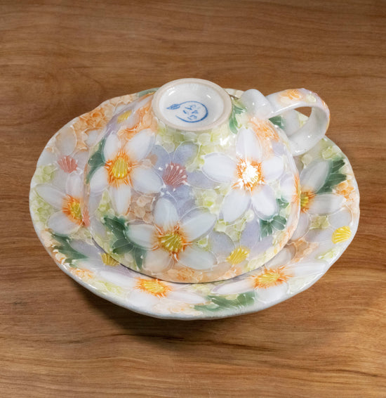 Yuzuriha Flower coffee cup set 間取白絵花(Gift Box)