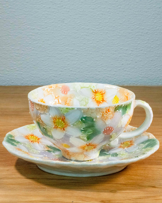 Yuzuriha Flower coffee cup set 間取白絵花(Gift Box)